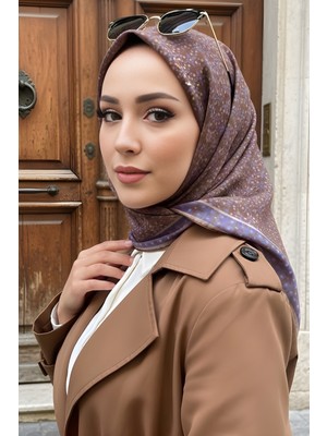 İmaj Butik Kahve Lila Soft Dijital Pamuklu Eşarp