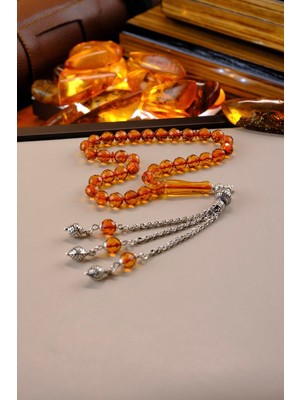 Dergah Tesbih Atölyesi Bilek Boy Faseta Model Damla Kehribar Gümüş Tasarım Tesbih (Amber), (مسبحة قطرة كهريبار)
