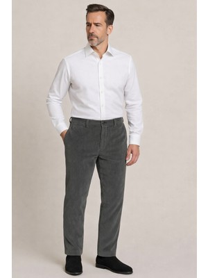 BURSPA Rahat Kesim Kışlık Içi Polarlı Gri Erkek Kadife Baba Pantolon