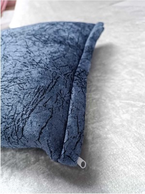 FavoriTeks Kadife Kumaş 40X40 4 Lü Kırlent Takımı Lacivert Damar Desenli Dekoratif