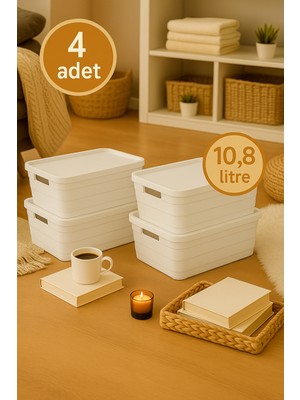 Nesto Home 4'lü Set Çok Amaçlı Renkli Kutu Kapaklı Ofis Organizeri 4X10,8 Litre