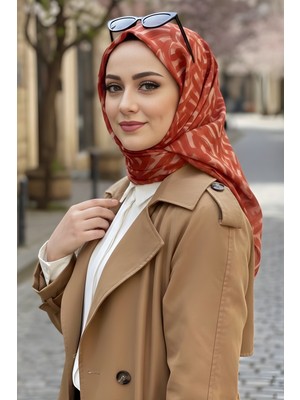 İmaj Butik Kızıl Turuncu Soft Dijital Pamuklu Eşarp