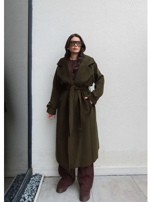 Esra Helvacı Kruvaze Kol Kemerli Kuşaklı Yün Kaban