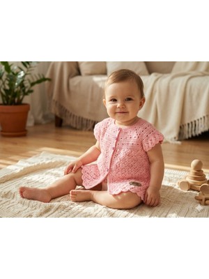 Evitle El Örgüsü Pembe Kız Bebek Yün Yelek (9-12 Ay)