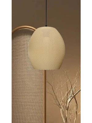 Decory Nebula Hasır Renk Rattan Görünümlü Avize, Pinterest Tarzı Tekli Sarkıt Avize (Bioplastik)