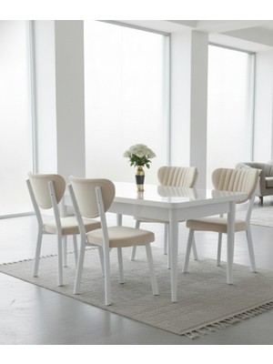 JoyMassa 70X110 Sabit Masa / 4 Adet Elma Sandalye Takımı