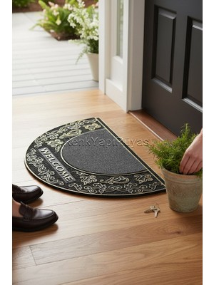 Renk Yapı Rüyası Paspas, Kapı Girişi, Kacuvuk, Etnik Desenli 70CM Çap, Yarım Daire, Kolay Temizlenir, Nemden Bozulmaz