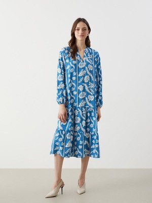 Lc Waikiki Yeni Sezon Kaçık Yaka Desenli Elbise