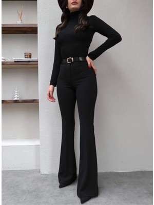 Esra Helvacı Kemerli Ispanyol Paça Kumaş Pantolon