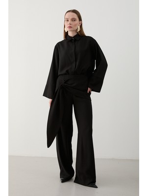 Laluvia Siyah Beli Detaylı Pantolon Gömlek Takım - 8862