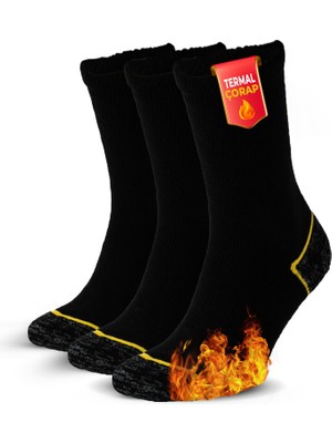 Sonnors 3 Çift Termal Outdoor Kamp Pamuklu Nefes Alabilen Kadın Erkek Kışlık Kalın Siyah Çorap