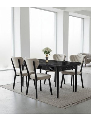 JoyMassa 70X110 Sabit Masa / 4 Adet Elma Sandalye Takımı