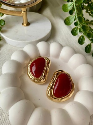 Jewelry Gold Detaylı Bordo D Model Küpe