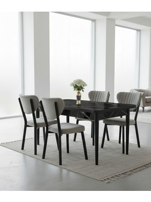 JoyMassa 70X110 Sabit Masa / 4 Adet Elma Sandalye Takımı