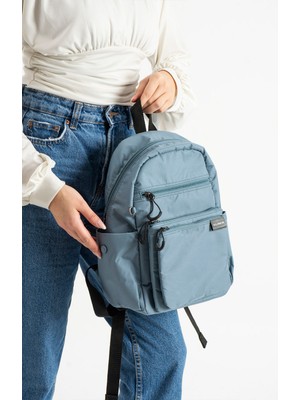 İmaks Küçük Boy Hafif Suya Dayanıklı Paraşüt Kumaş Çok Gözlü Günlük Kadın Sırt Çantası Mavi 1206