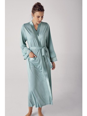 Artış Collection Kadın Uzun Şifon Saten Detaylı Uzun Kollu Viskoz Sabahlık 8600