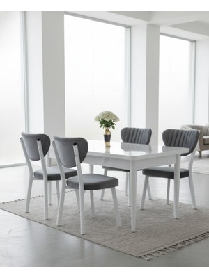 JoyMassa 70X110 Sabit Masa / 4 Adet Elma Sandalye Takımı