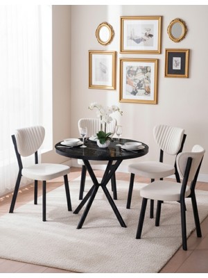 JoyMassa 90X90 Yuvarlak Suntalem Masa / 4 Adet Elma Sandalye Takımı