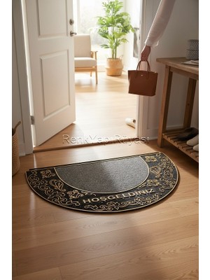 Renk Yapı Rüyası Paspas, Kapı Girişi, Kacuvuk, Etnik Desenli 70CM Çap, Yarım Daire, Kolay Temizlenir, Nemden Bozulmaz