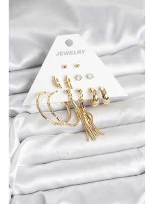 LTG Nova Gold Renk Pirinç Kadın 6 Çift Küpe Seti