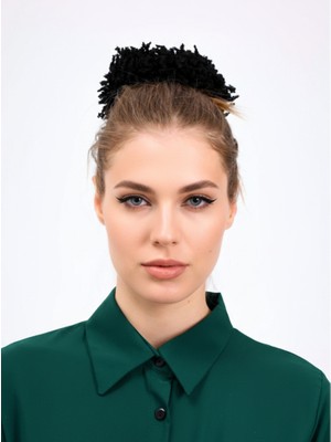 Siyah Arap Saçı Model Topuz Tokası Pamuk Ipli Dolgun Lastikli  Kadın Toka Tesettür Giyimle De Uyumlu