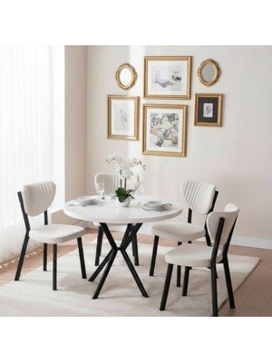 JoyMassa 90X90 Yuvarlak Suntalem Masa / 4 Adet Elma Sandalye Takımı