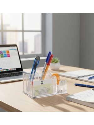 Ark Şeffaf Çok Amaçlı Masaüstü Düzenleyici & Kalemlik Bant Kesicili