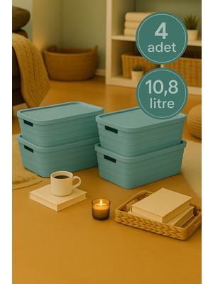 Nesto Home 4'lü Set Çok Amaçlı Renkli Kutu Kapaklı Ofis Organizeri 4X10,8 Litre