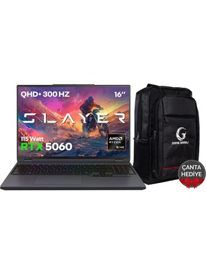 Game Garaj Slayer R9T-5060 C2 Amd Ryzen 9 8945HX 32GB Ram 2tb SSD RTX5060 16" 300Hz Qhd+ Freedos Gaming Laptop