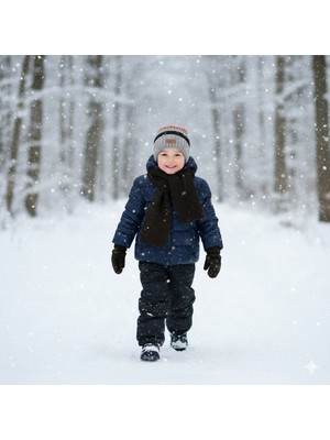 Kitti 9-15 Yaş Garson 3'lü Takım Erkek Atkı, Eldiven ve Şapka Set Içi Polarlı