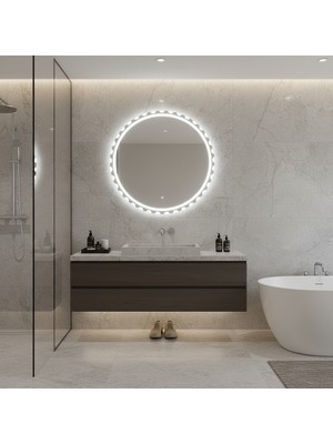 Aypars Atölye Luna Halo LED Işıklı Yuvarlak Ayna – Modern Lüks Duvar ve Banyo Aynası
