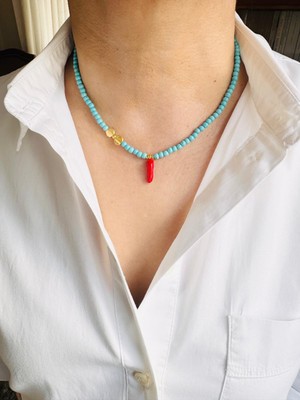 Devi Fashion Firuze Doğal Taş Biber Kolye 43 cm