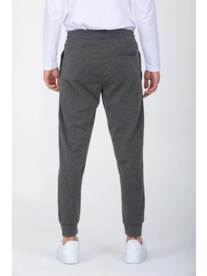 Dynamo Erkek Antrasit Beli ve Paçası Lastikli Patch Detaylı Pamuklu Eşofman Altı  AS-416