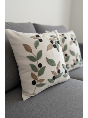 Homy Textiles Modern Tasarım Punch Işlemeli Dekoratif 2'li Kırlent Kılıfı - Zeytin Dalı Desen