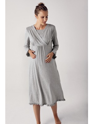 Artış Collection Kadın Uzun Kollu Esnek Pamuk Kumaş Hamile Gecelik 13112