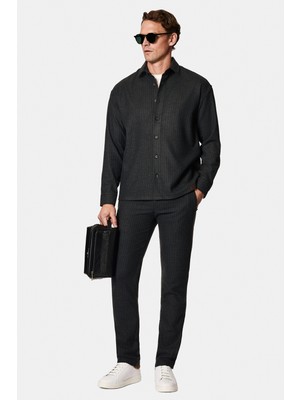 Abdullah Kiğılı Slim Fit Dar Kesim Likralı Çizgili Kanvas / Chino Pantolon