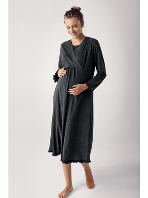 Artış Collection Kadın Uzun Kollu Esnek Pamuk Kumaş Hamile Gecelik 13112
