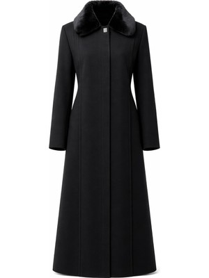 Esin Giyim Kadın Büyük Beden Kaşe Palto Siyah %99 Yün Malzeme Rüzgara Dayanıklı Özellik