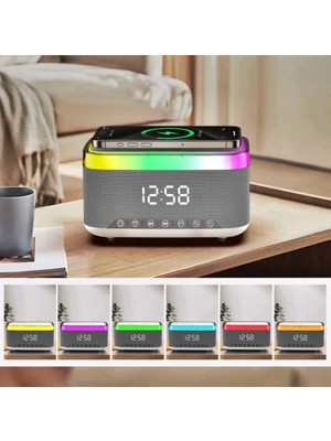 Gaman Modern Tasarımlı Bluetooth Hoparlör – Rgb Işık, Dijital Saat ve Kablosuz Şarj Özelliği