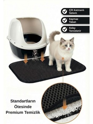 PUGALO CleanPaw Premium Kedi Tuvalet Önü Paspası | Kedi Kumu Toplayıcı | Çift Katmanlı | Geniş Delikli | Kolay Temizlenir