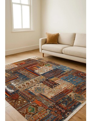 Blghome Patcwork Desen Dijital Baskı Dekoratif Halı