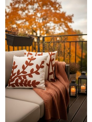 Homy Textiles Modern Tasarım Punch Işlemeli Dekoratif 2'li Kırlent Kılıfı, Yaprak Kiremit