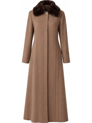 Esin Giyim Yakası Çıkarılabilir Kürklü Büyük Beden Kaşe Palto