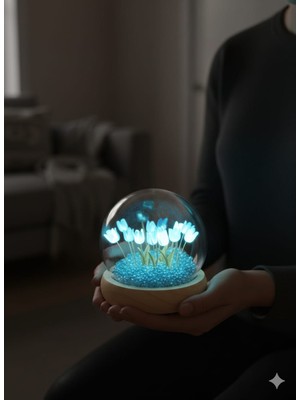 Belkıs Kırtasiye Fanus Lale Bahçesi Tasarımlı Geceve Masa Lambası Sevgiliye Hediye