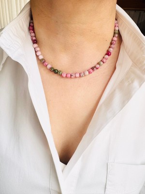 Devi Fashion Pembe Mix Doğal Taş Kolye 43 cm