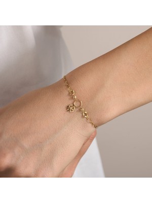 Gold Marley 14 Ayar Minimal Çiçek Figürlü Altın Bileklik