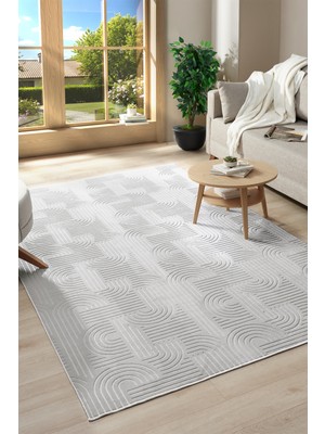 Raschel Carpet Bohem Emboss Premium Seri Kaymaz Taban Jel Taban Halı Yolluk Açık Gri