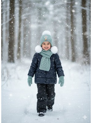 Kitti 1-4 Yaş Kız Çocuk Atkı Bere Eldiven 3'lü Takım Set Şapka Içi Polarlı ve Yumuşak