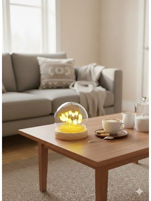 Belkıs Kırtasiye Fanus Lale Bahçesi Tasarımlı Geceve Masa Lambası Sevgiliye Hediye