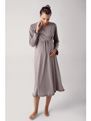 Artış Collection Kadın Uzun Kollu Esnek Pamuk Kumaş Hamile Gecelik 13112